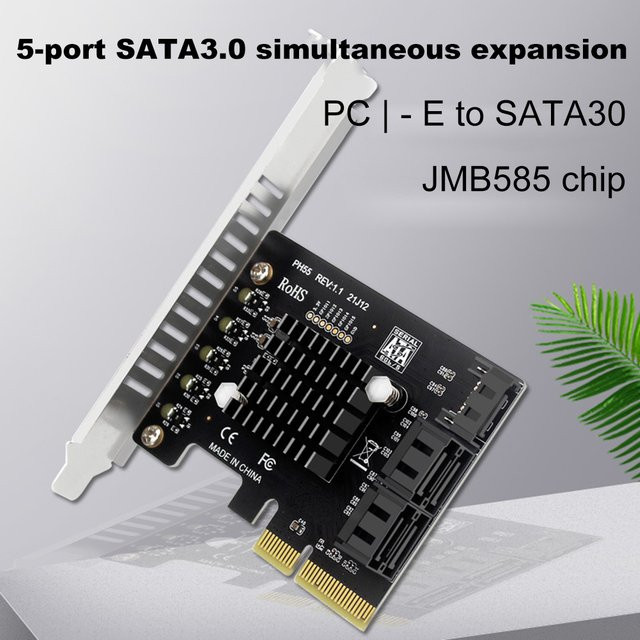 VODOOL PCIe zu 5-Port SATA 3.0 Erweiterungskarte mit Trim-Unterstützung und RAID-Controller in Schwarz - Bild 1
