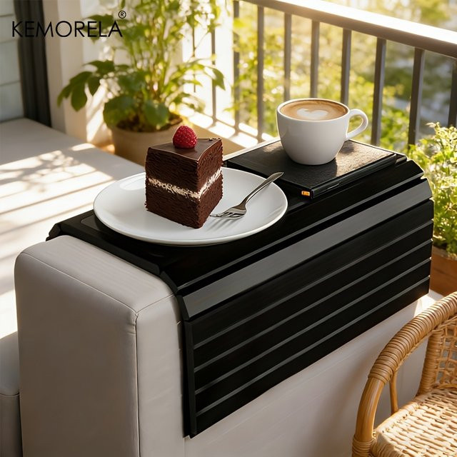 KEMORELA Multifunktionales Klappbares Sofa-Armlehnen-Tablett in Braun mit rutschfester Oberfläche für dein Wohnzimmer - Bild 1