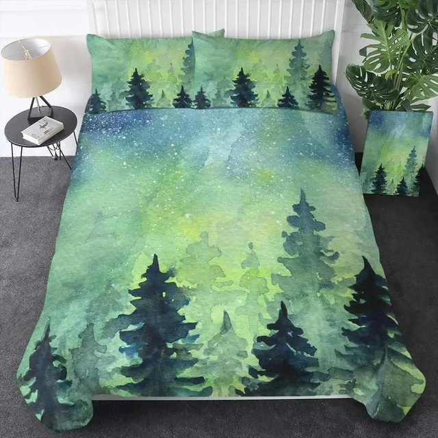 Bettwäscheset Lodestar Smoky Mountain Misty Forest mit Bettbezug und Kissenbezug in Grün, B/H: 200 x 200 cm - Bild 1