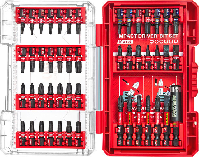 Geinxurn 49-teiliges Schlagschrauber-Bit-Set aus S2-Stahl in Rot mit robustem Koffer und Bithalter - Bild 1