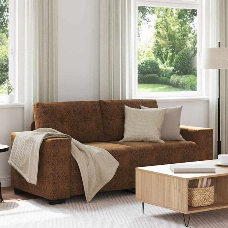 Modernes 2-Sitzer-Sofa von vidaxl in Braun aus Kunstleder mit Kissen im minimalistischen Design - Bild 1