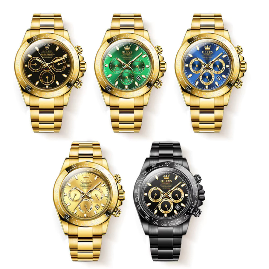 OLEVS Chronograph Automatik, Edelstahl, Gold, Schwarz, Herren - Bild 3