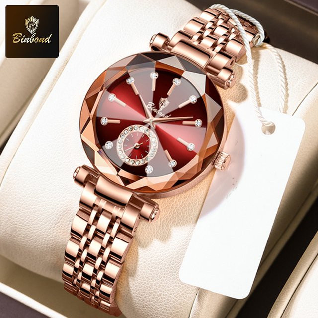 BINBOND Armbanduhr Edelstahl, Quarz, Roségold, Damen - Bild 1