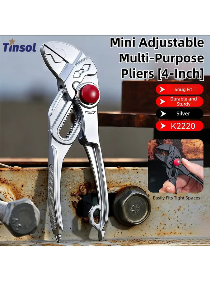 TINSOL 4-Zoll-Mini-Schraubenschlüssel und verstellbare Wasserpumpenzange in Silber - Bild 7