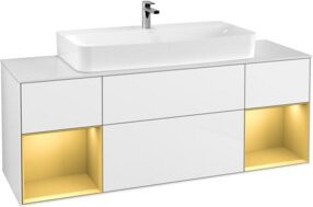 V&B Waschtischunterschrank Finion mit Wandbeleuchtung in Weiß Hochglanzlack, Breite: 160 cm - Bild 1