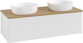 V&B Antao Waschtischunterschrank mit Frontstruktur und LED-Beleuchtung, Farbe Weiß und Eiche Honig, B/T/H: 120 x 50 x 36 cm - Bild 1