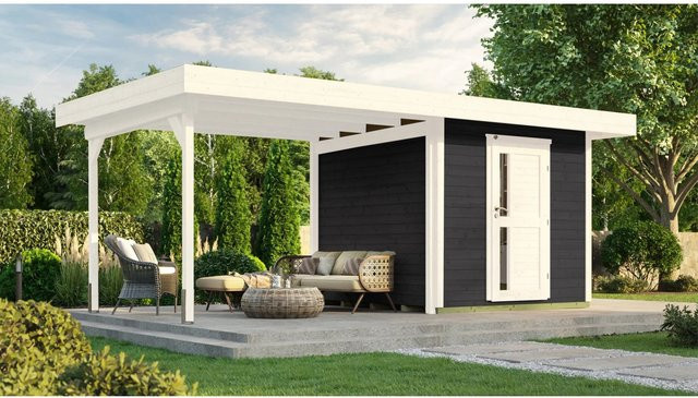 WEKA Designhaus 172 Gartenhaus aus Holz mit Flachdach in Grau und Anthrazit B/H/T: 575 x 226 x 375 cm - Bild 1