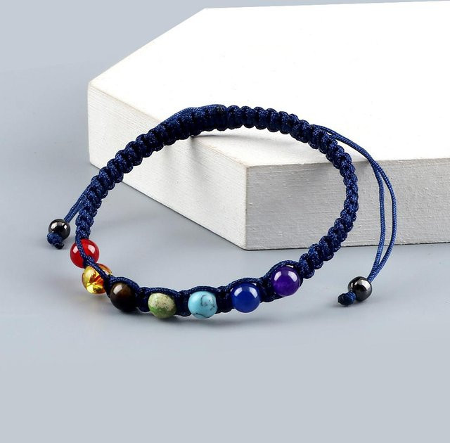 7-Chakra-Perlenarmband, Naturstein, 6 mm, navy blau, Unisex - Bild 1