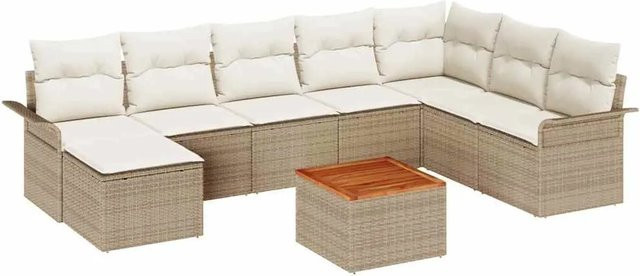 vidaXL Garten-Sofa-Set 9-tlg aus Poly Rattan in Beige mit Polsterung und Stauraum - Bild 1