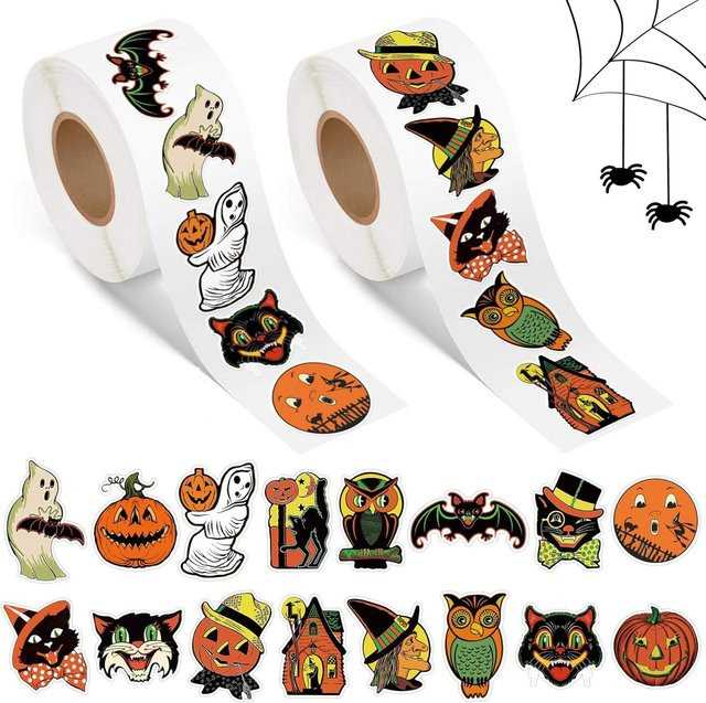 500 Stück Halloween-Aufkleber von TYFYO in Multicolour mit Kürbis, Fledermaus und Hexe für Kinder - Bild 1