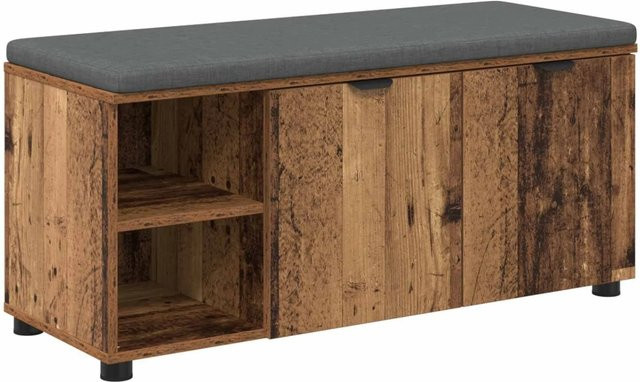 vidaXL Flurbank mit Kissen und Regal mit Tür in Altholz-Optik, Farbe Braun, B/T/H: 100 x 38 x 46 cm - Bild 1