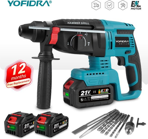 YOFIDRA Bürstenloser elektrischer Bohrhammer 1680W Cordless Multifunktions-Bohrhammer kompatibel mit Makita 18V Akku