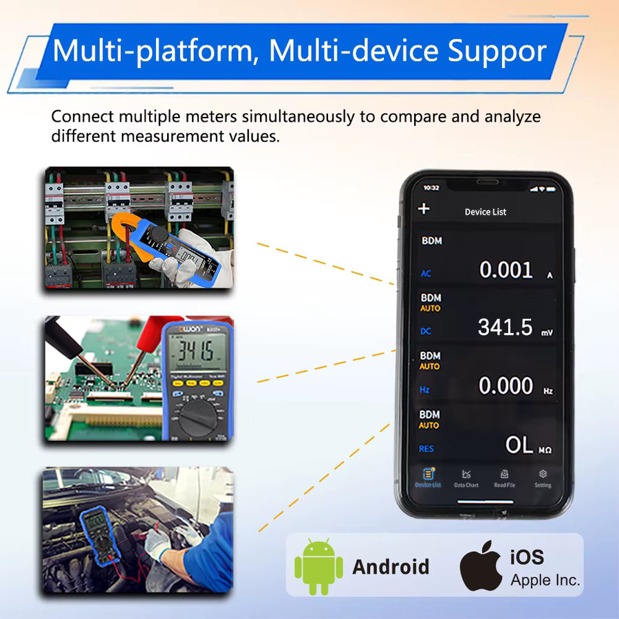 OWON Sprachalarm-Digitalmultimeter mit Bluetooth, True RMS, 22000 Zählungen und Offline-Datenaufzeichnung, Blau - Bild 3