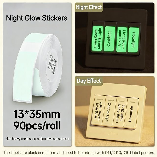 NIIMBOT Leuchtendes Etikettenband für D11, D110 und D101, selbstleuchtende Aufkleber aus Papier, Breite: 15 mm (90 mm Rolle) - Bild 1