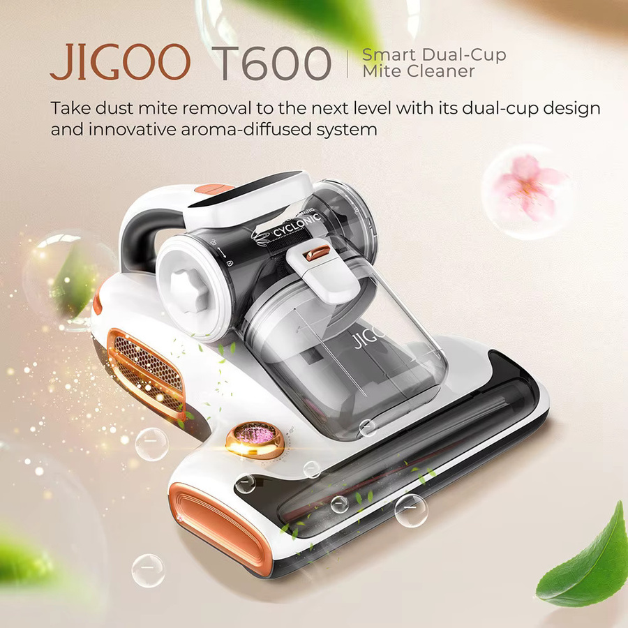 JIGOO T600 Matratzen-Staubsauger mit 700W, 15KPa Saugkraft, UV-Lampe, 60 °C Heißlufttrocknung und Aromadiffusor in Weiß - Bild 2