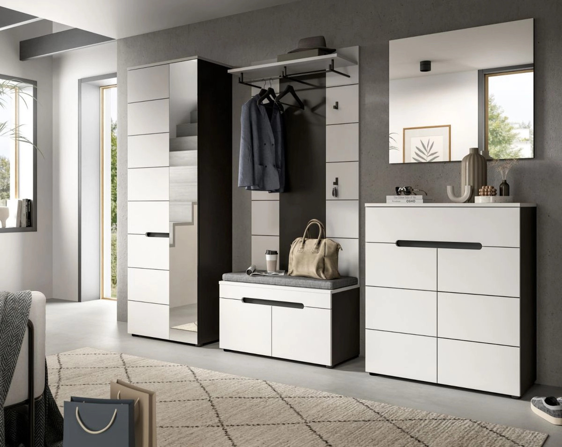 Inn.Furn Garderoben-Set Cooper 5-teilig in Weiß und Grau mit Spiegel, Bank und Schuhschrank, Breite: 255 cm - Bild 4