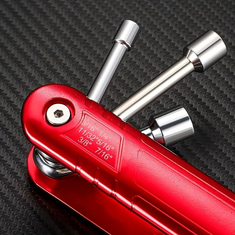 WIDEEP 6-in-1 Multifunktions-Hülsen-Werkzeug-Set, klappbarer Steckschlüssel für Haushalt und Outdoor, Rot, Länge: 15,2 cm - Bild 3