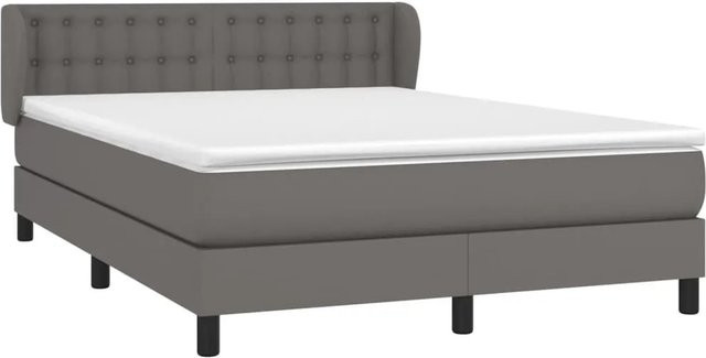 vidaXL Boxspringbett mit Matratze in Grau und Weiß, Hybrid-Design mit Taschenfederkern und Kunstleder, B/T: 140 x 200 cm - Bild 1