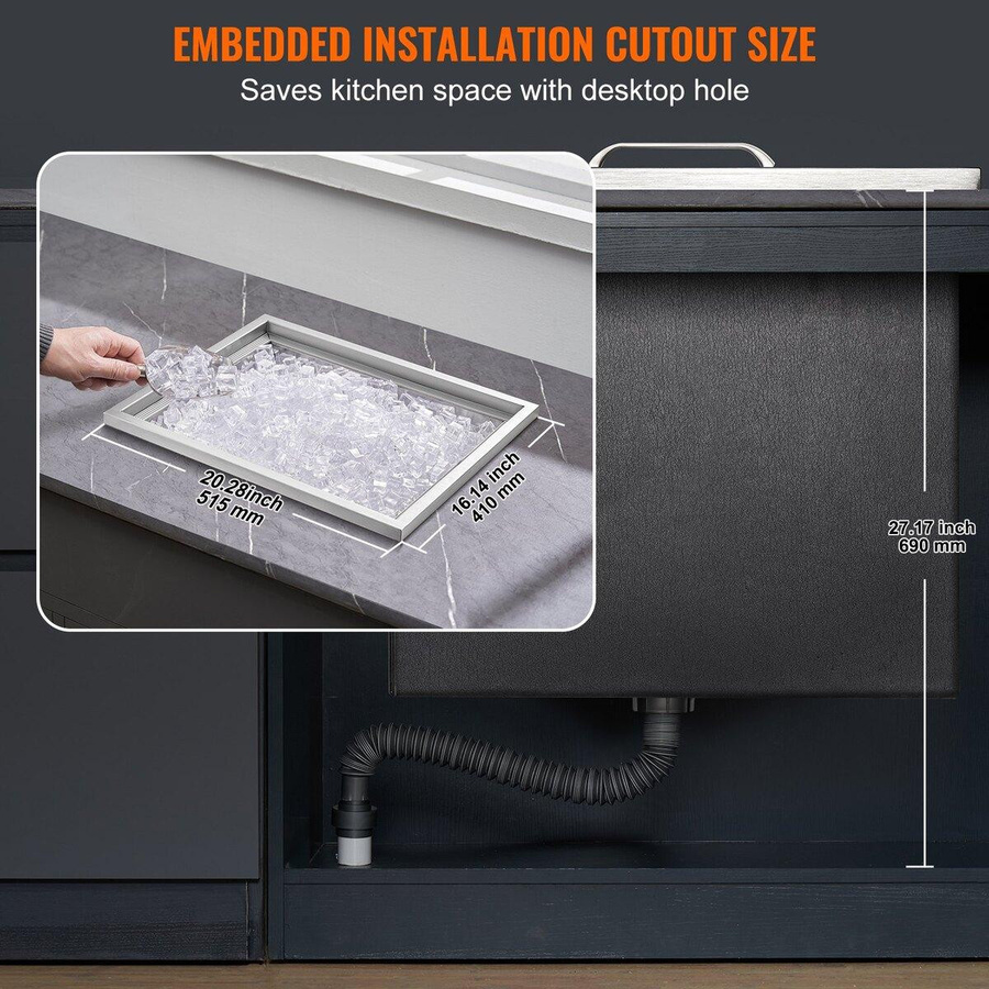 Buying Solutions MB Einbau-Eiskühlbox aus Edelstahl mit Deckel und Ablaufrohr, Farbe: Silber, B/T/H: 43 x 53 x 46 cm - Bild 3