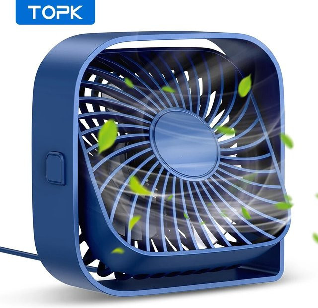 Topk Mini USB Schreibtischlüfter, tragbarer 3-stufiger Ventilator mit 360 Grad drehbarem Kopf, Blau - Bild 1
