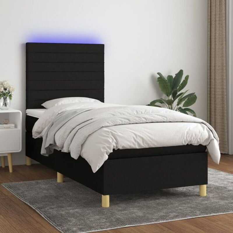 vidaxl Boxspringbett mit Matratze in Schwarz aus Stoff und Holzwerkstoff B/T/H: 100 x 200 x 118 cm - Bild 1