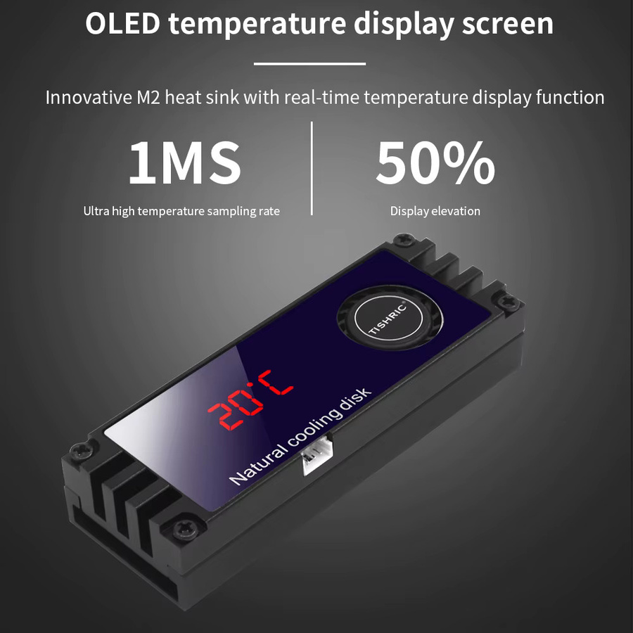 TISHRIC M.2 NVMe SSD Kühlkörper mit Temperaturanzeige und Vortex-Lüfter in Schwarz - Bild 3