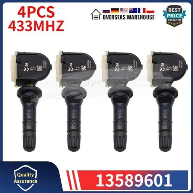 GANGLE Reifendruck Monitor Sensor Set 4er Pack für Buick Encore, Cadillac CT6, SRX, Chevrolet Camaro, Cruze, GMC Acadia, Yukon, 433MHz, Schwarz - Bild 1