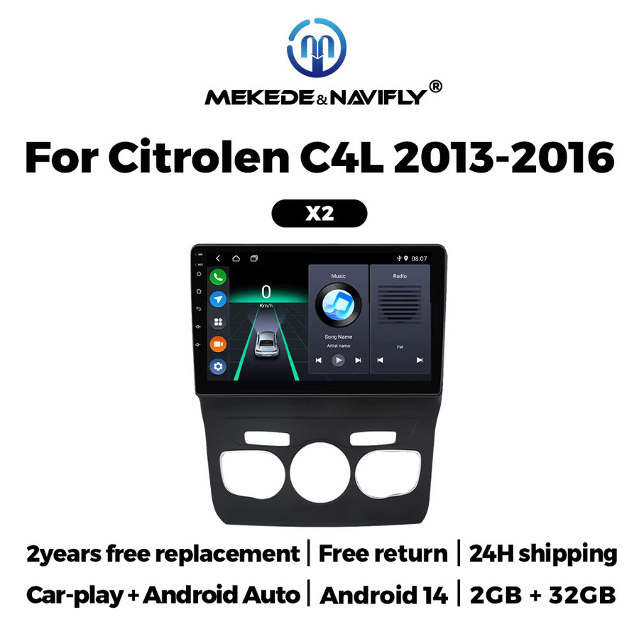 MEKEDE Android 14 Carplay Multimedia Autoradio mit Bluetooth für Citroen C4 C4L und DS4, 10 Zoll, Schwarz - Bild 2