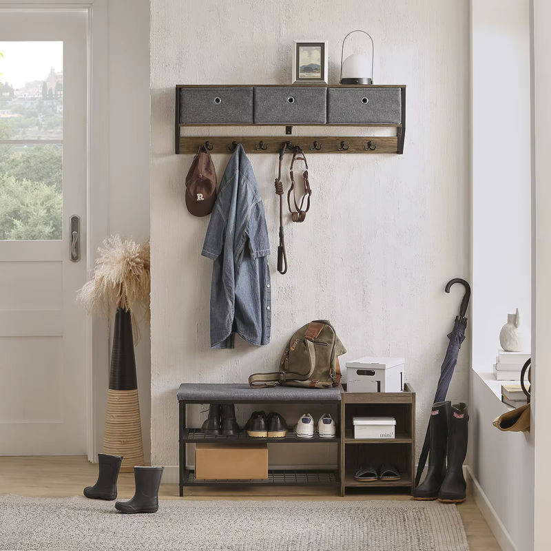 SoBuy Wandgarderobe im Industrial Design mit 3 Körben und 7 Haken, B/T/H: 100 x 30 x 20 cm - Bild 3