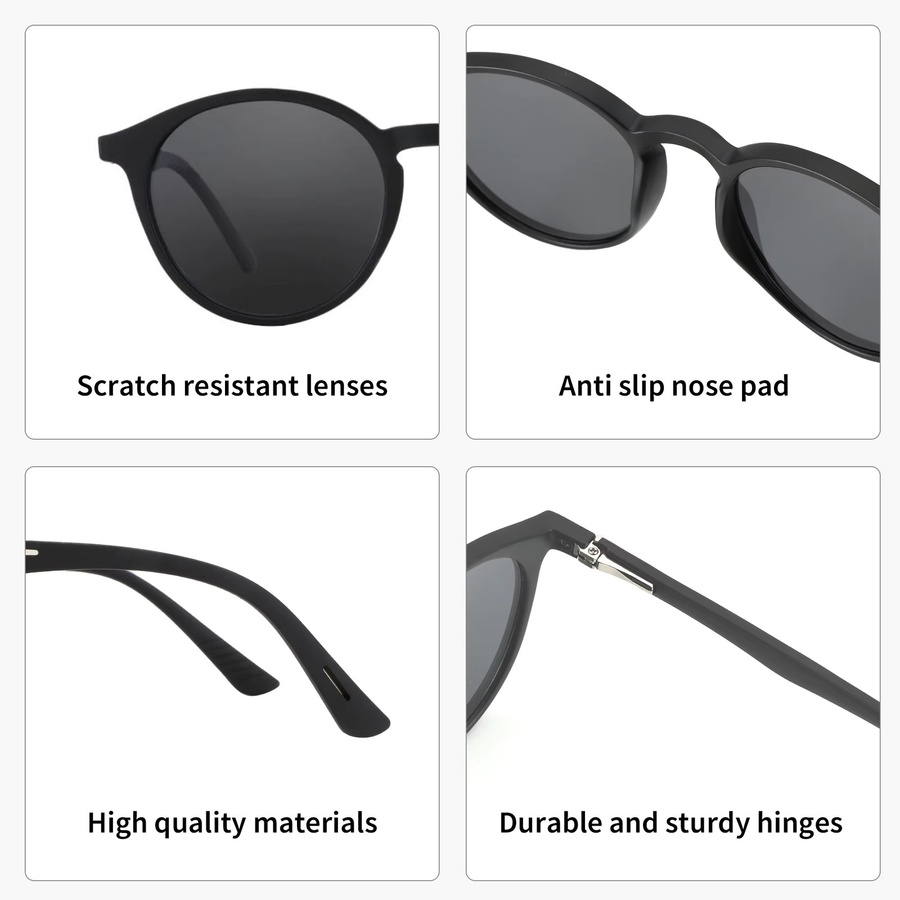 ZENOTTIC Sonnenbrille, Vollrand, rund, Kunststoff, Schwarz, Unisex - Bild 4