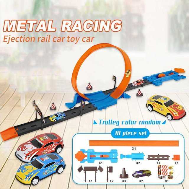 Doppel Auto Räder Modell Rennstrecke, Spielzeug, 18-teiliges Set, orange - Bild 1