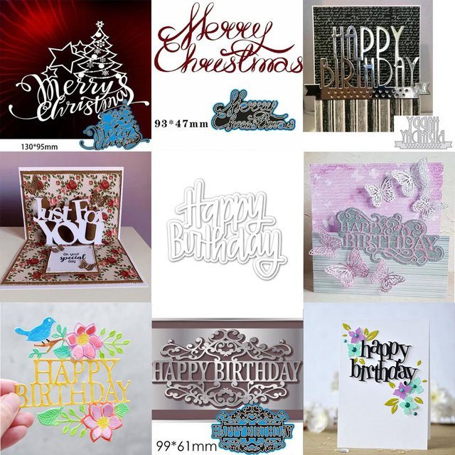Silberne Metall-Stanzschablone für Scrapbooking und Handwerk mit Motiv für Geburtstag und Weihnachten - Bild 1
