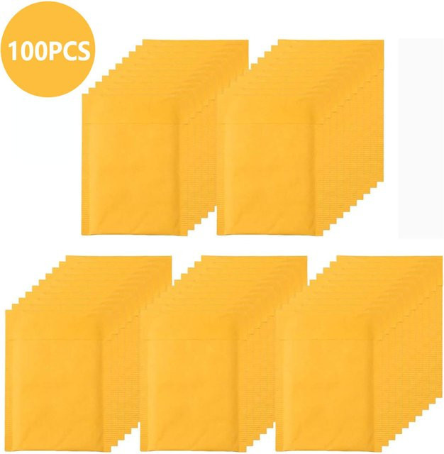 100 Stück Blasenversandtaschen aus Kraftpapier in Gelb mit selbstklebendem Verschluss - Bild 1