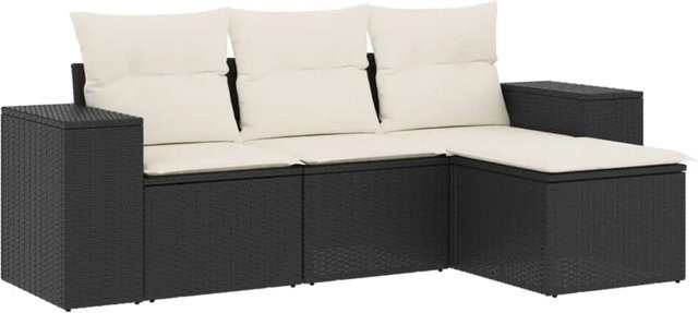 vidaXL 4-teilige Garten-Sofagarnitur aus schwarzem PE-Rattan mit Sitzkissen und Stauraum - Bild 1