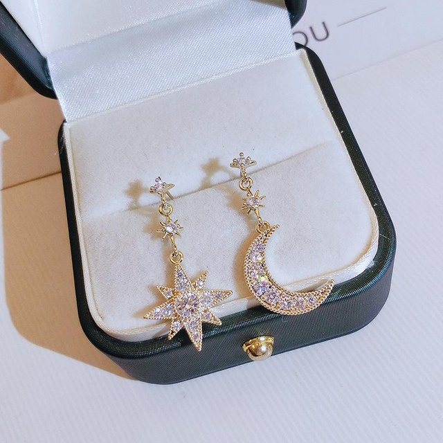 YIRAN Jewelry Ohrringe, Sternmond, Kupfer, gray, Zirkonia, Kristall, Damen - Bild 1