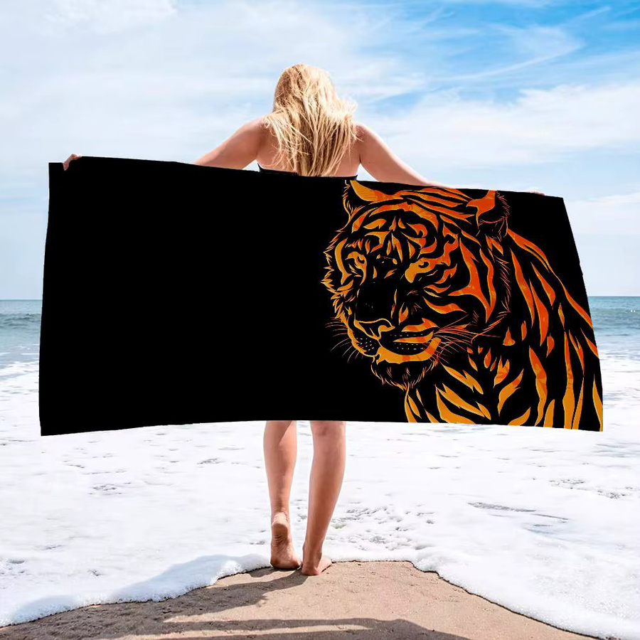 Schnelltrocknendes Mikrofaser-Strandtuch mit Tigermuster in Schwarz für Pool, Strand und Yoga - Bild 3
