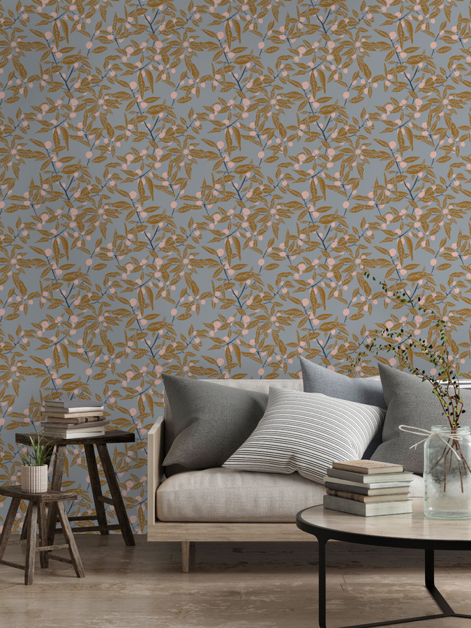 Tenue de Ville Wandtapete Clementine Tangerine in Orange mit floralem und botanischem Design, Vlies-Mural, Matt - Bild 1