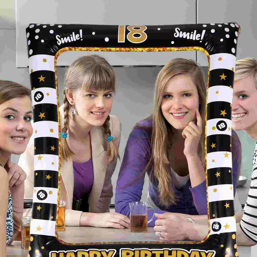 Personalisierter aufblasbarer Fotorahmen für den 18. Geburtstag in Schwarz mit Punktmuster und 18 Luftballons als Party-Requisite - Bild 2