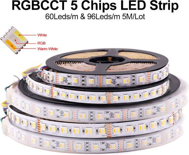 Teopek RGBCCT LED-Streifen RGBWW 5 in 1 Chip 5050 SMD, 5m Länge, wasserdicht und schneidbar, Multicolor - Bild 1
