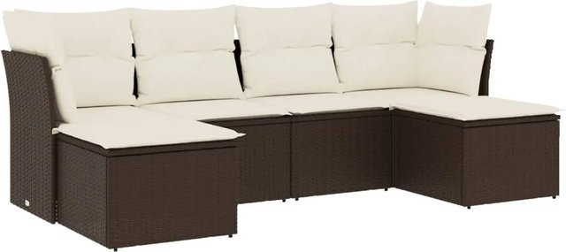 vidaXL 6-tlg Garten-Sofagarnitur in L-Form aus braunem PE-Rattan mit Sitzkissen und Stauraum - Bild 1
