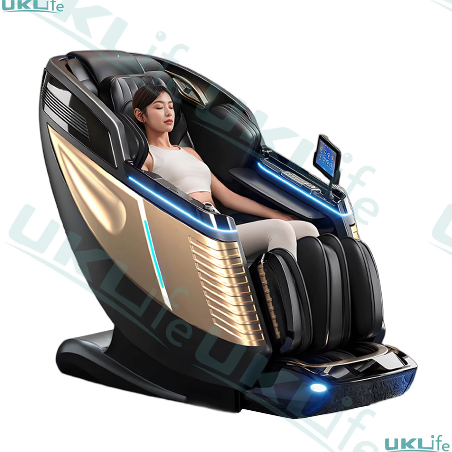 ukLife Intelligenter Massagesessel 2026 mit Schallwellenmechanismus, Ganzkörper-Airbag, KI-Sprachsteuerung, Zero Gravity und SL-Track sowie Rückenheizung in Schwarz-Gold - Bild 6