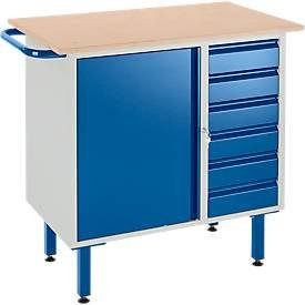 Rollcart Transportsysteme Werkbank mit Schrank, 6 Schubladen und Stellfüßen in Blau und Grau, B/T/H: 111,1 x 60,0 x 86,0 cm - Bild 1