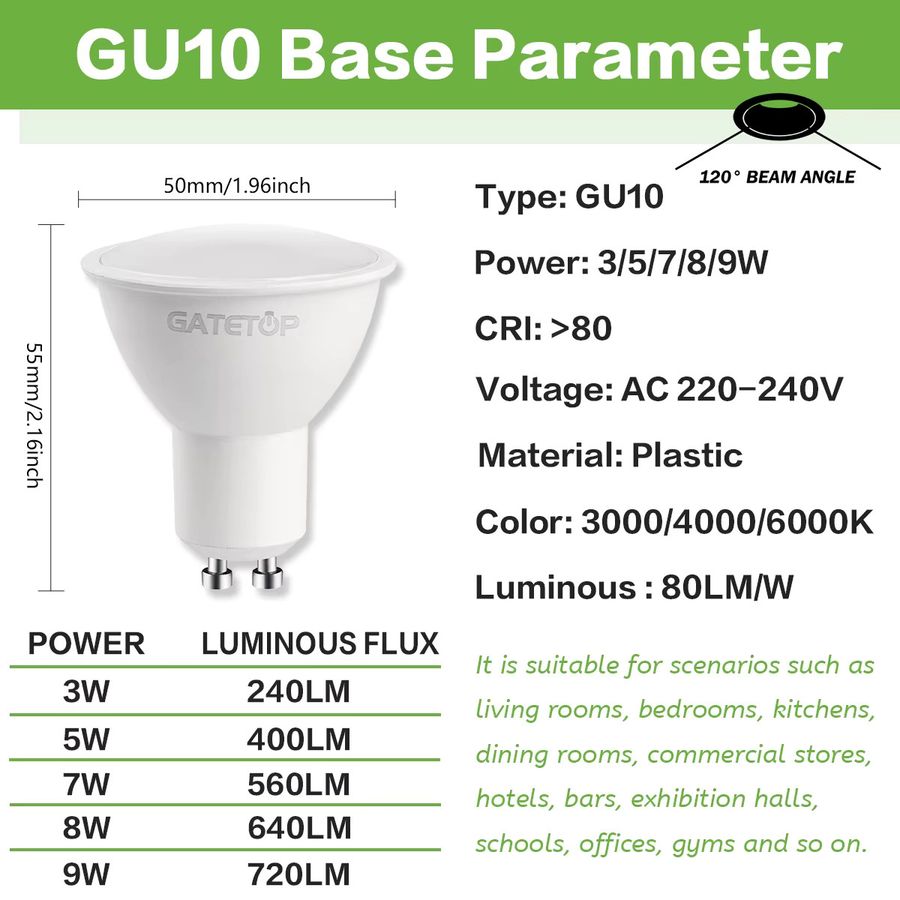 Gatetop GU10 LED Scheinwerfer Birne Warmweiß 3000K als Halogenersatz - Bild 2