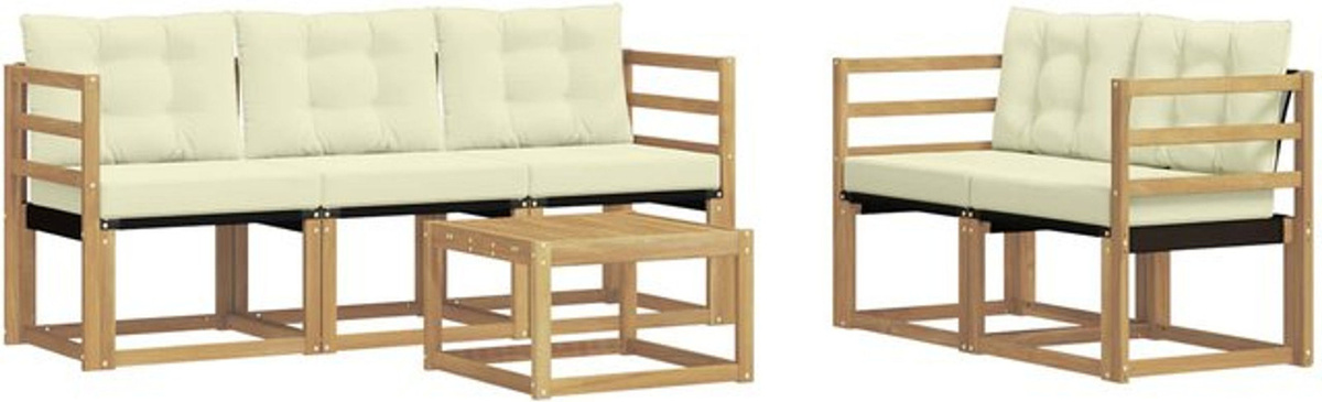 Modernes 6-teiliges Outdoor-Sofagarnitur Loungemöbel Set von vidaXL aus Akazie und Textilene in Weiß und Beige - Bild 1
