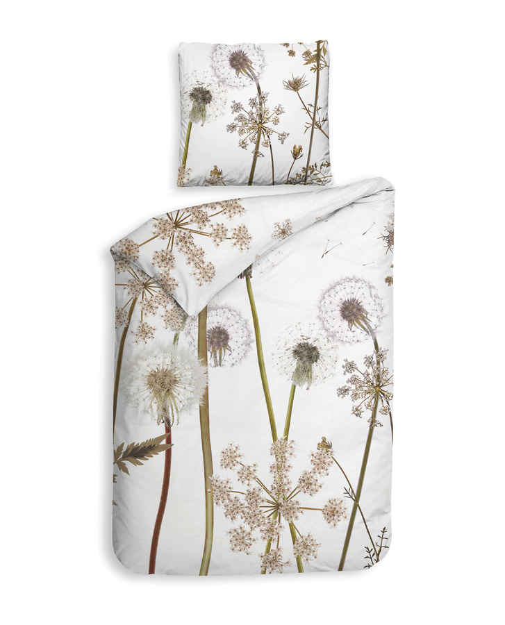 Heckett & Lane Mako-Satin Eco Bettwäsche Ramon multi Pusteblume naturell, Set aus Bettbezug und Kissenbezug, Farbe: Multicolour/Weiß, B/H: 155 x 220 cm, Kissen: 80 x 80 cm - Bild 1