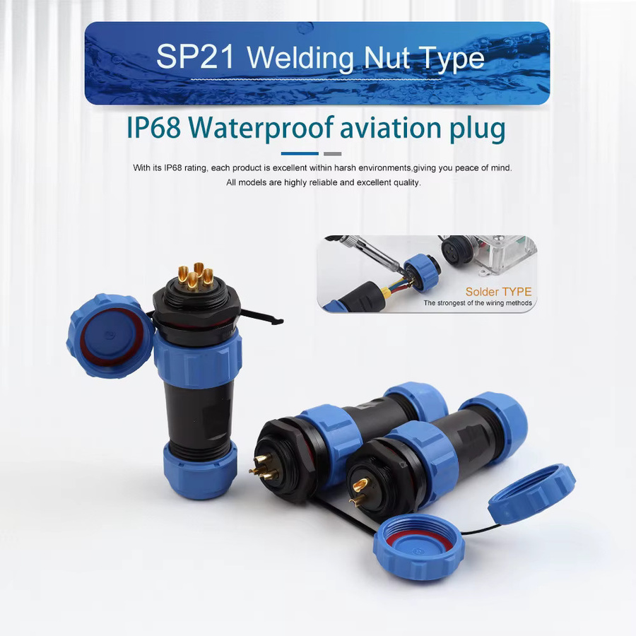 DIY GO SP21 IP68 Wasserdichter Schraubverbinder als Schweiß-Luftfahrtstecker für Outdoor-Lötanschlüsse in Blau - Bild 2