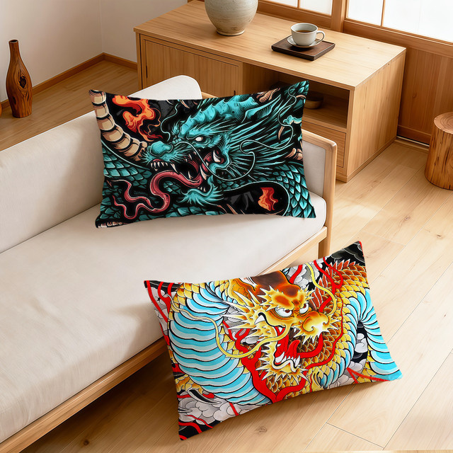 Red Dragon Dragon Art rechteckiger Kissenbezug mit buntem Grafikdesign, B/H: 30 x 30 cm - Bild 1
