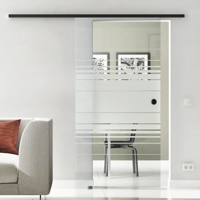 Levidor Glasschiebetür Komplettset Hamburg Schwarz mit Griffmuschel und SoftClose, Breite: 90 cm, Höhe: 205 cm - Bild 1