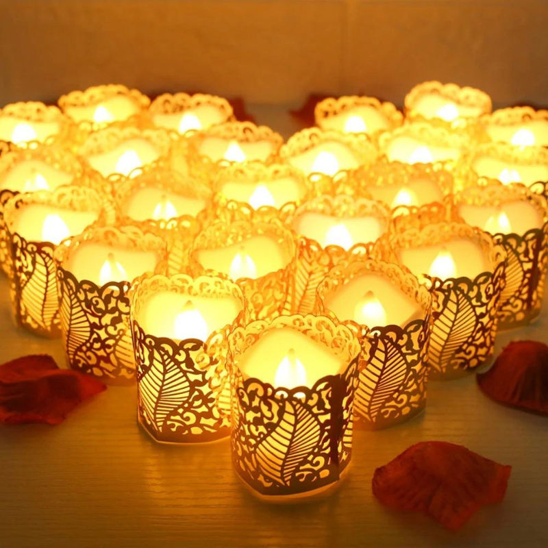Your Warm Home Dekorative Teelichthalter aus Laserschneidpapier für Votivkerzen und LED-Leuchten in Rosa und Gold für Hochzeitsdeko und Partys, 18 Stück - Bild 5