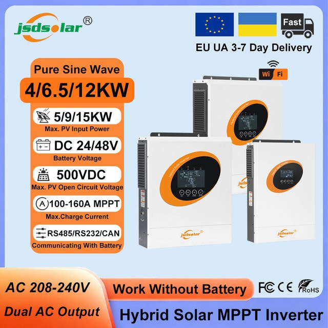 Jsdsolar Hybrid-Solarwechselrichter mit MPPT Solarladegerät 160A, Reiner Sinuswellen-Wechselrichter On/Off-Grid, WiFi, RS232, RS485, CAN, Farbe: Weiß - Bild 1